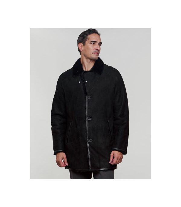 shearling sheepskin jacket with mink fur trim black p 1075
