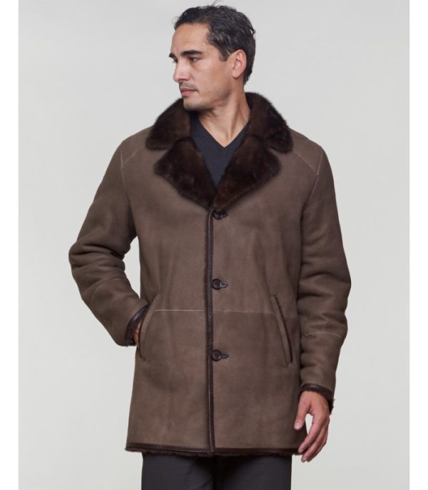 shearling sheepskin jacket with mink fur trim brown p 1076 2