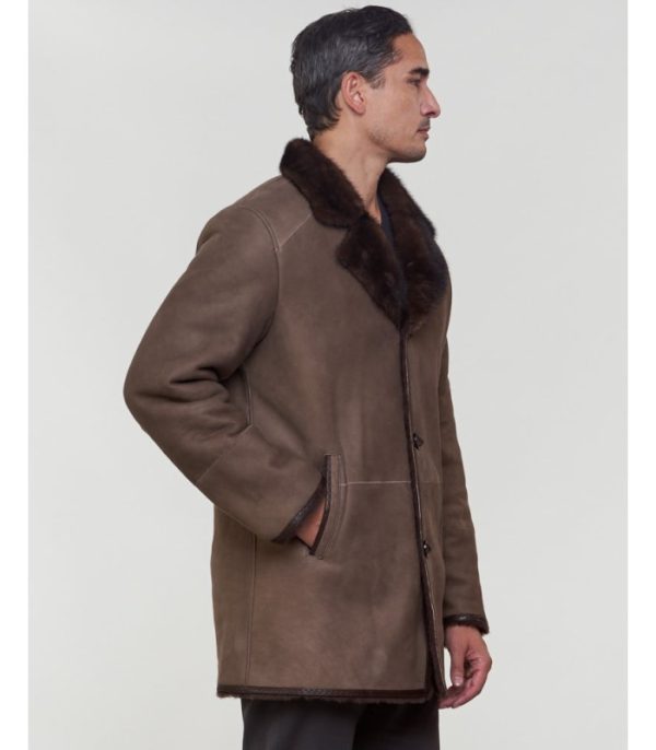 shearling sheepskin jacket with mink fur trim brown p 1076 3
