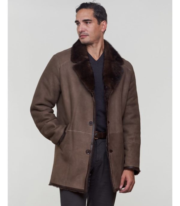 shearling sheepskin jacket with mink fur trim brown p 1076 4