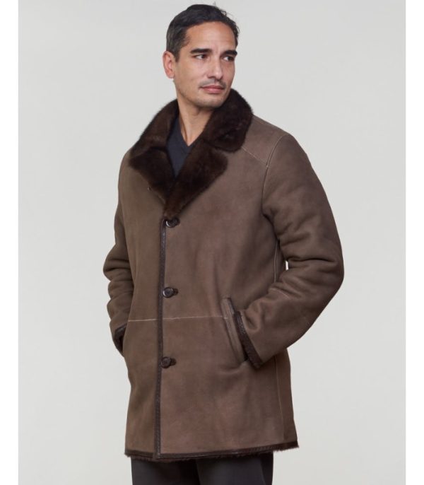 shearling sheepskin jacket with mink fur trim brown p 1076 5