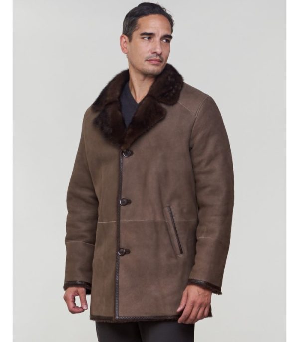 shearling sheepskin jacket with mink fur trim brown p 1076 6