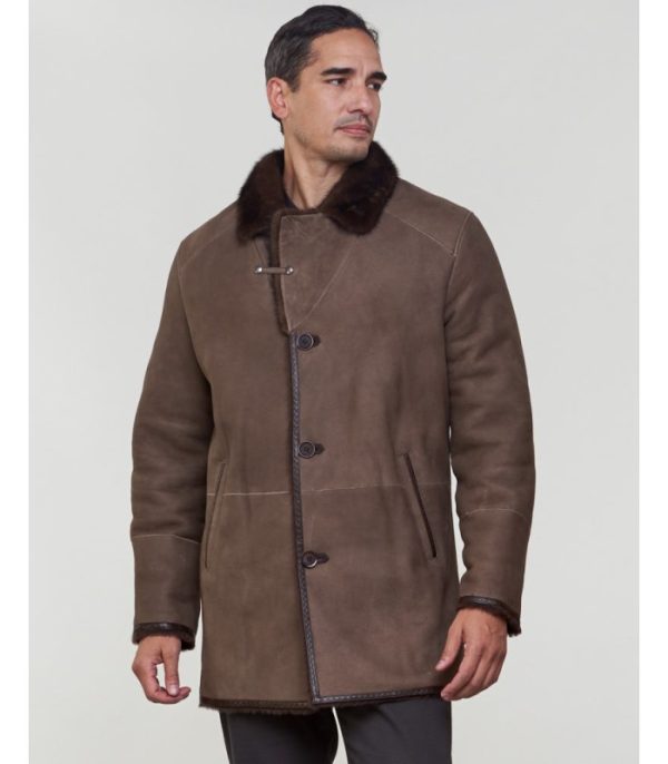 shearling sheepskin jacket with mink fur trim brown p 1076