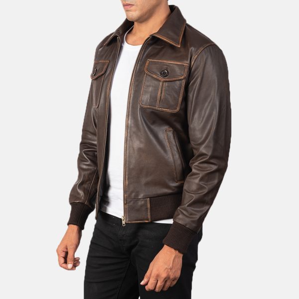 Aaron Brown Leather Bomber Jacket US