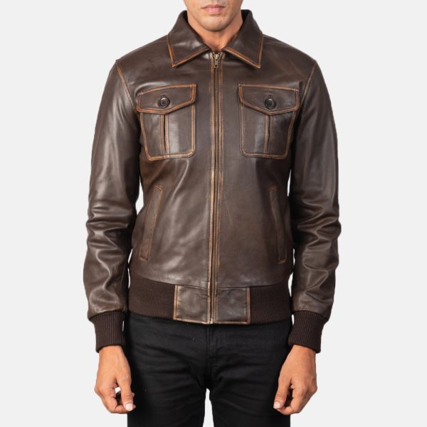 Aaron Brown Leather Bomber Jacket United States