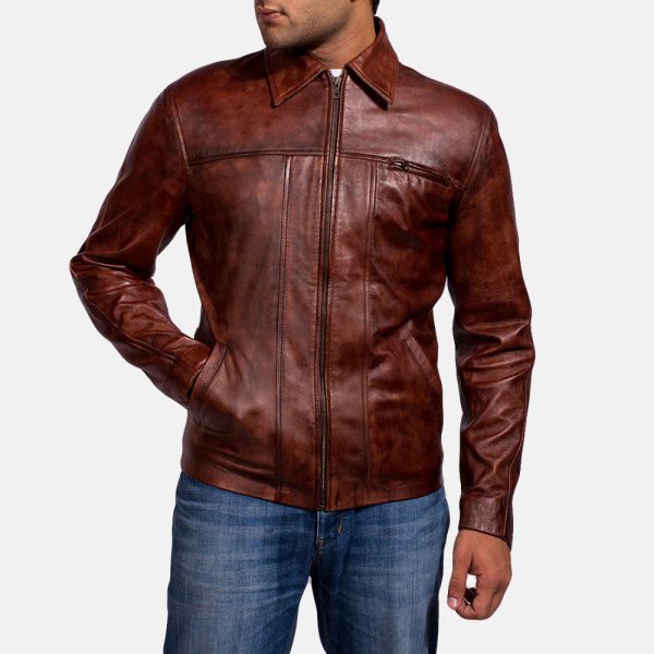 Abstract Maroon Leather Jacket USA