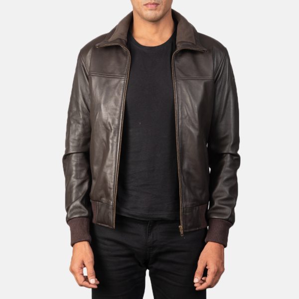 Air Rolf Brown Leather Bomber Jacket US