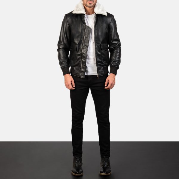 Airin G 1 Black And White Leather Bomber Jacket
