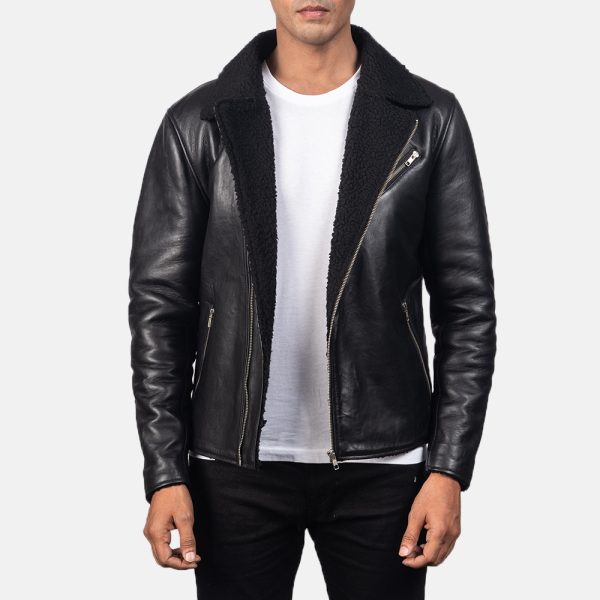 Alberto Shearling Black Leather Jacket US