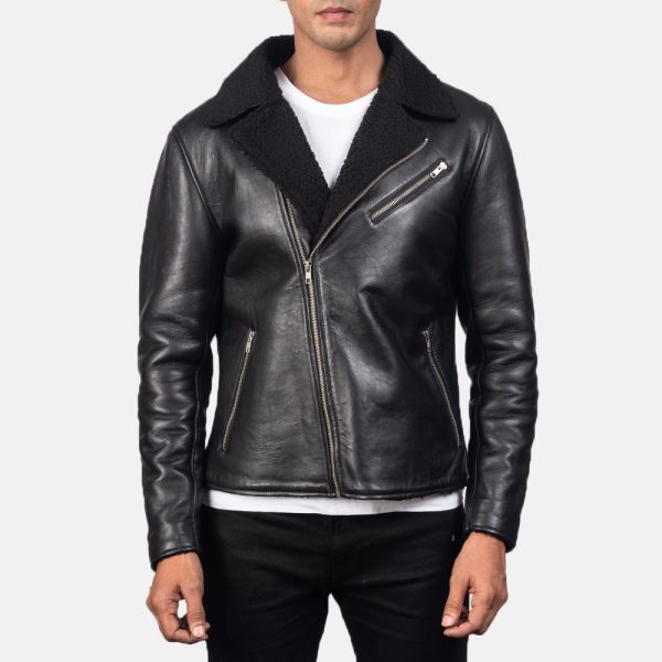 Alberto Shearling Black Leather Jacket United States
