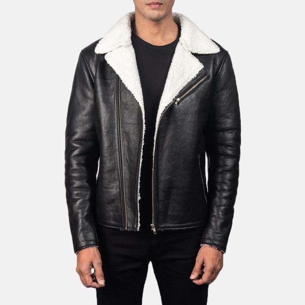 Alberto White Shearling Black Leather Jacket US