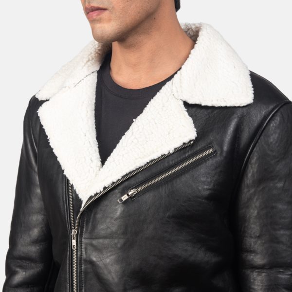 Alberto White Shearling Black Leather Jacket USA