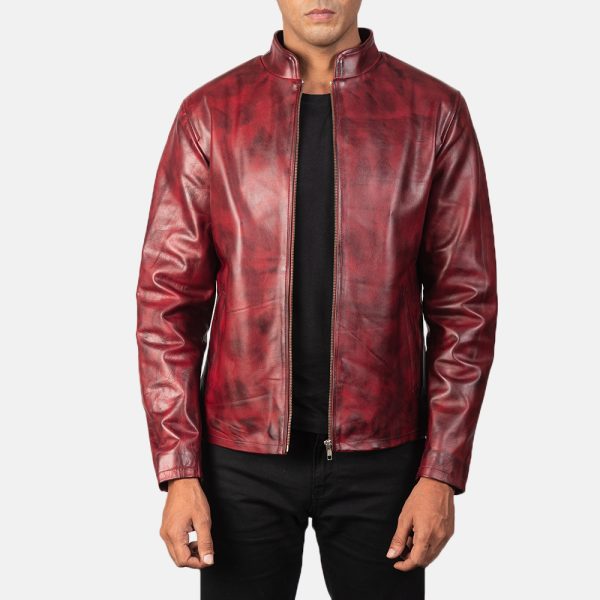 Alex Distressed Burgundy Leather Jacket US
