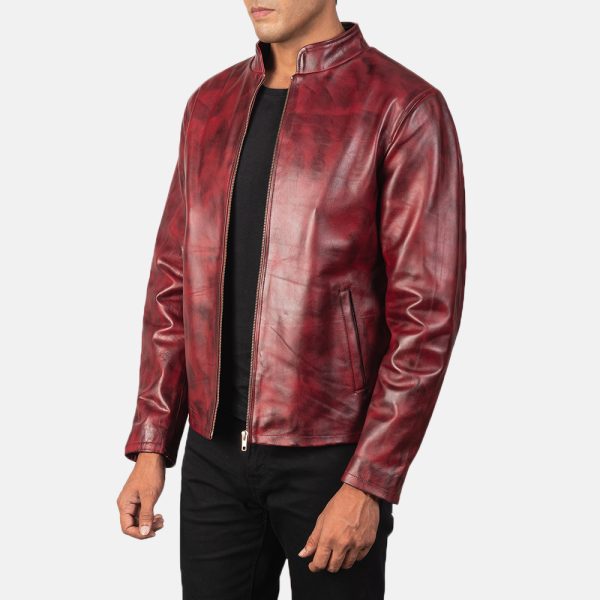 Alex Distressed Burgundy Leather Jacket USA