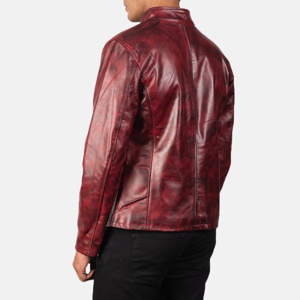 Alex Distressed Burgundy Leather Jacket USA