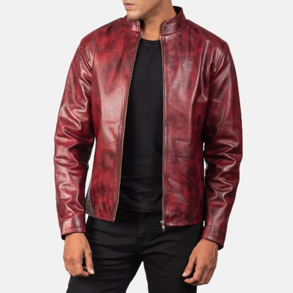 Alex Distressed Burgundy Leather Jacket United States