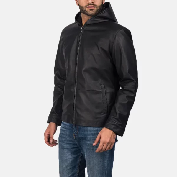 Andy Matte Black Hooded Leather Jacket US