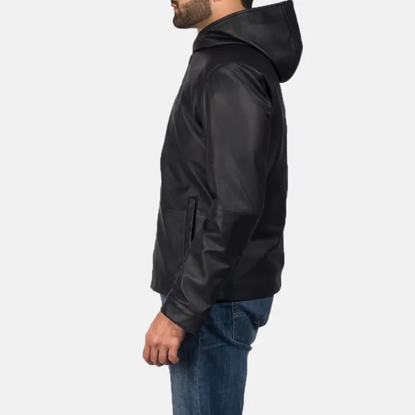 Andy Matte Black Hooded Leather Jacket USA