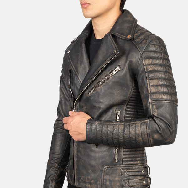 Armand Distressed Brown Leather Biker Jacket USA