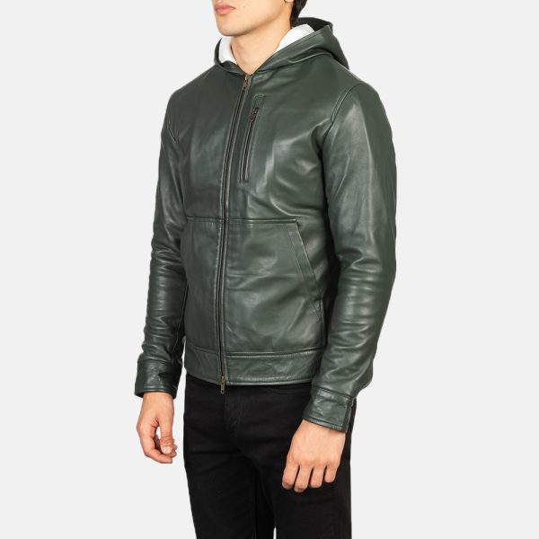 Baston Green Hooded Leather Bomber Jacket US