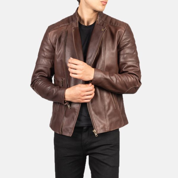 Faisor Brown Leather Biker Jacket USA
