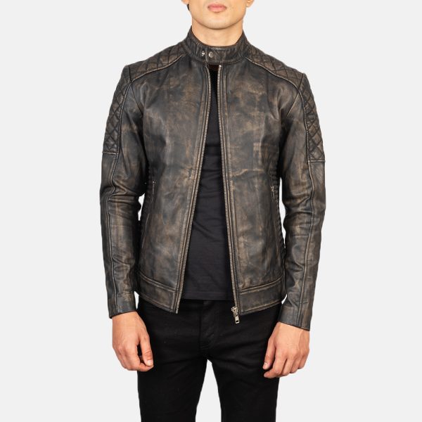 Fernando Quilted Distressed Brown Leather Biker Jacket USA