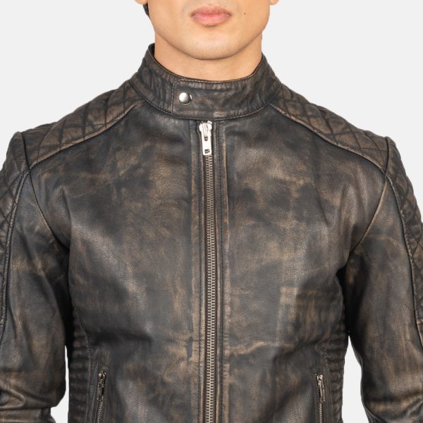 Fernando Quilted Distressed Brown Leather Biker Jacket USA