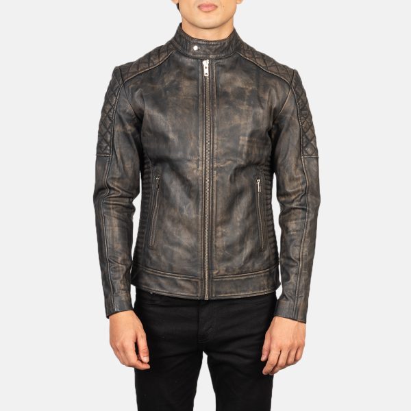 Fernando Quilted Distressed Brown Leather Biker Jacket United States