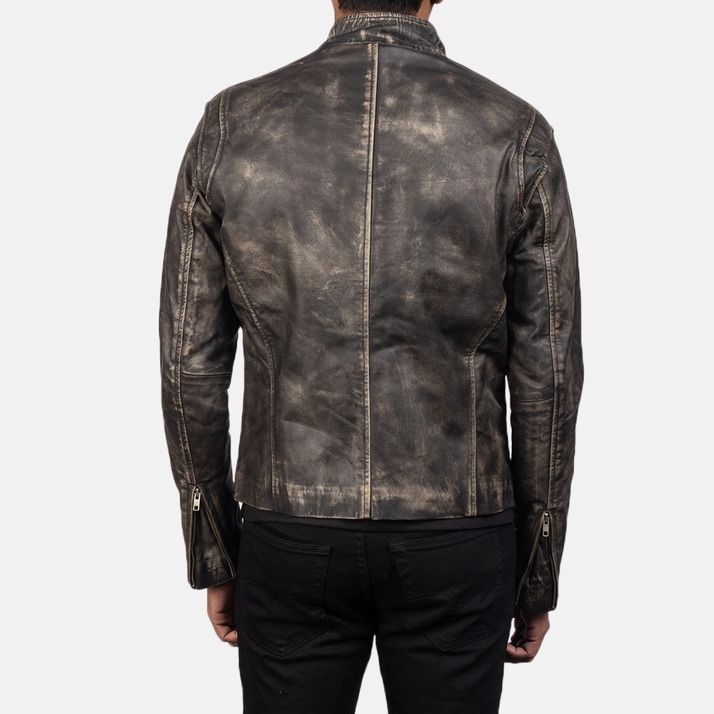 Ionic Distressed Brown Leather Biker Jacket - Leatherings