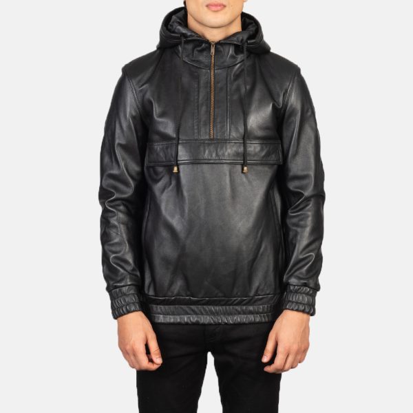 Kenton Hooded Black Leather Pullover Jacket United States