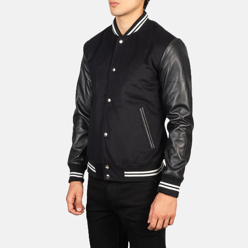 Vaxton Black Striped Hybrid Varsity Jacket - Leatherings