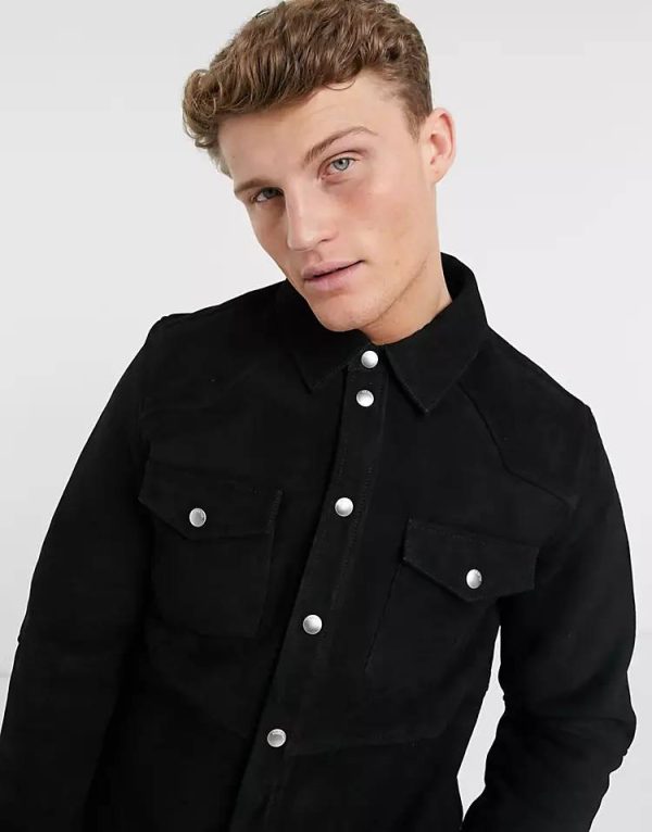 Black Suede Button up Shirt
