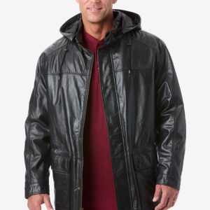Big And Tall Leather Jacket With Hood