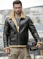 Black Bomber Jacket with Fur Collar