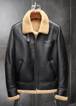 Black Bomber Jacket with Fur Collar