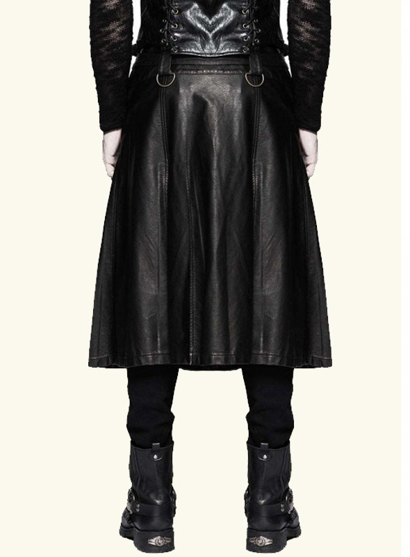 Black Leather Kilt for Men