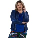 Blue Leather Plus Size Jacket
