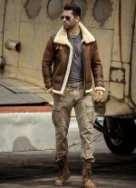 Brown Bomber Jacket with Fur Collar