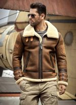 Brown Bomber Jacket with Fur Collar