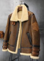 Brown Bomber Jacket with Fur Collar