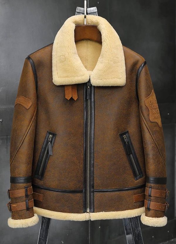 Brown Bomber Jacket with Fur Collar
