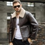 Brown Leather Bomber Jacket with Fur Collar
