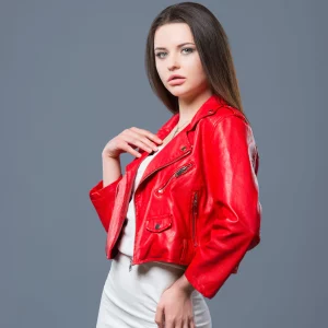 Cropped Red Leather Jacket