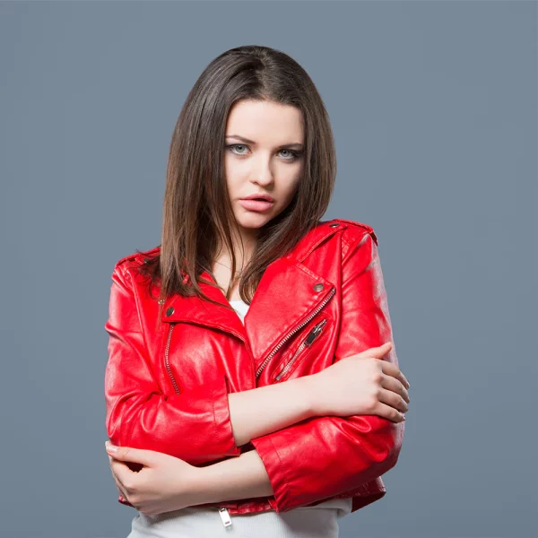 Cropped Red Leather Jacket