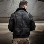 Mens Black Leather Bomber Jacket with Fur Collar