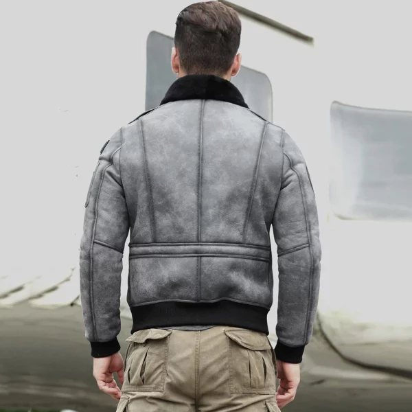Grey Bomber Jacket with Fur Collar