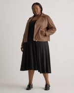Model Wearing Plus Size Brown Jacket