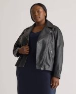 plus size black leather jacket for women