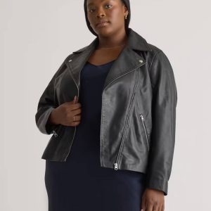 plus size black leather jacket for women
