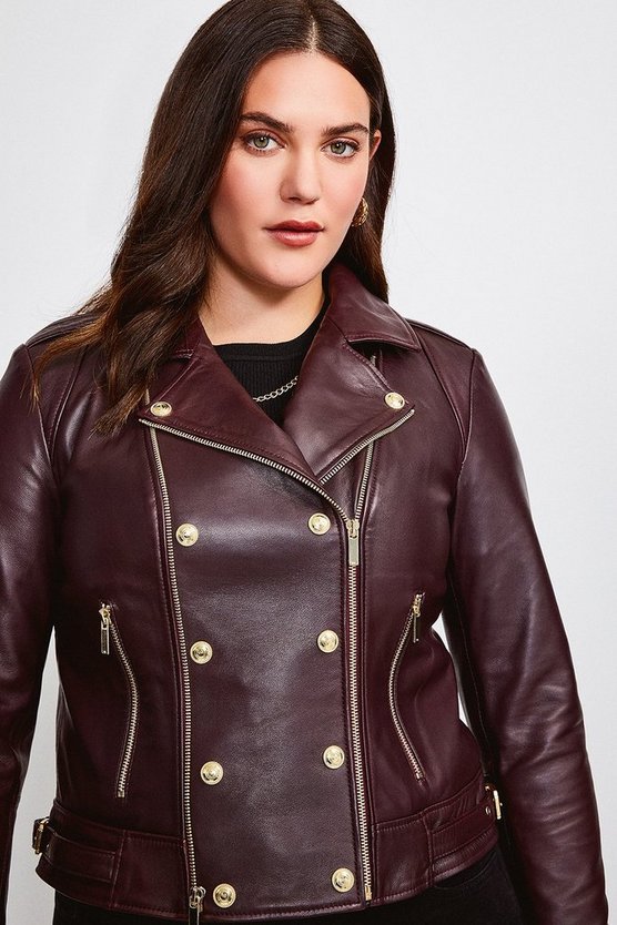 Plus Size Burgundy Leather Jacket
